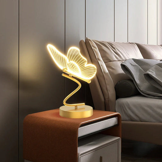 Gold butterfly decorative table lamp with 20cm height and 8W LED lighting for bedside use