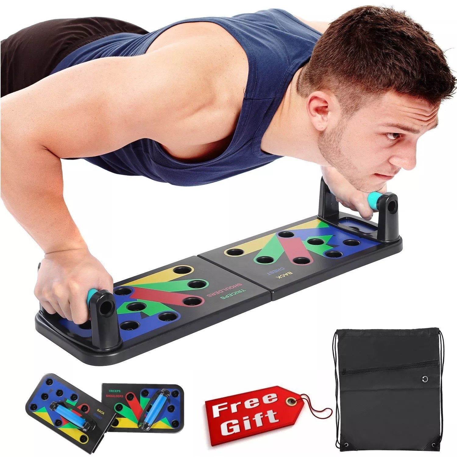 Multifunctional Push-ups Fitness Board Bracket Aid folded and opened views