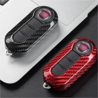 Xiang carbon fibre and glass fibre replacement key shell for car key fobs in black, red, and silver black.