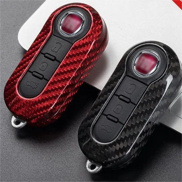 Xiang carbon fibre and glass fibre replacement key shell for car key fobs in black, red, and silver black.