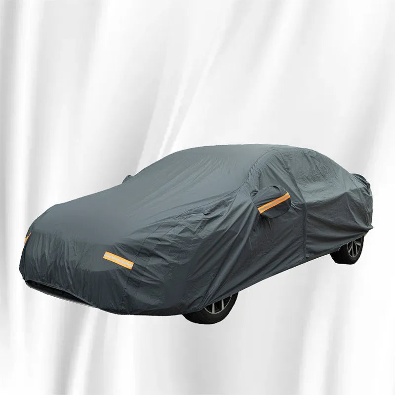 Grey PVC chemical fibre car cover for Volkswagen vehicles showing rainproof sun protection features