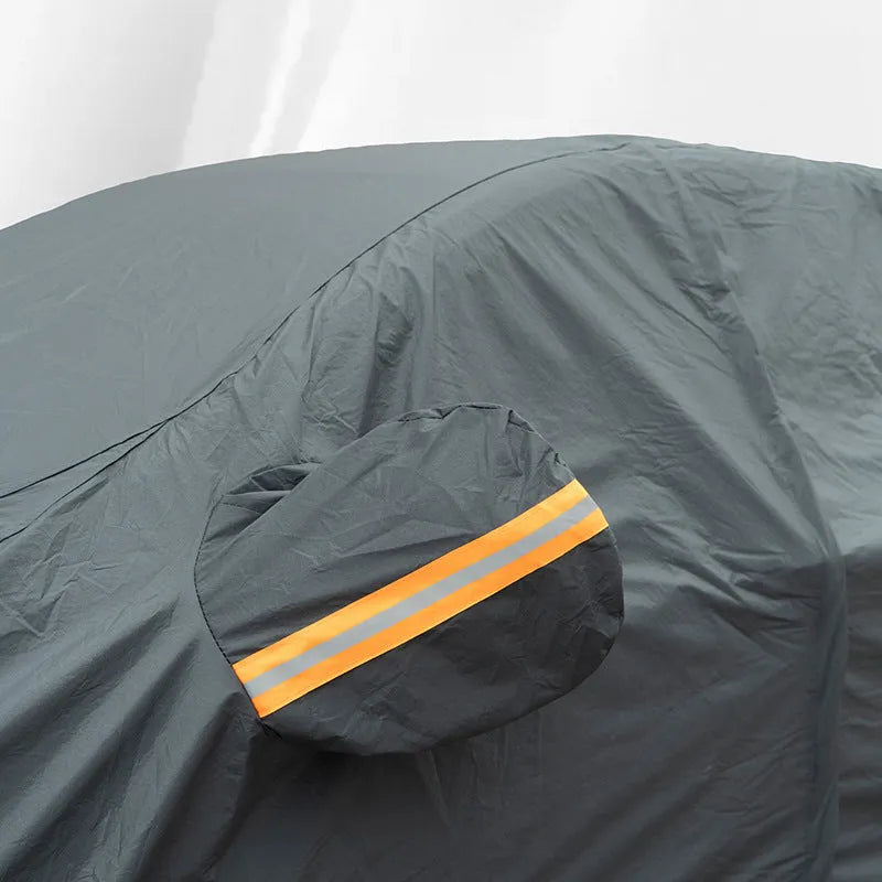 Grey PVC chemical fibre car cover for Volkswagen vehicles showing rainproof sun protection features