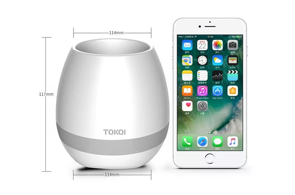 Touch-sensitive music vase desktop audio in pink, blue, or white