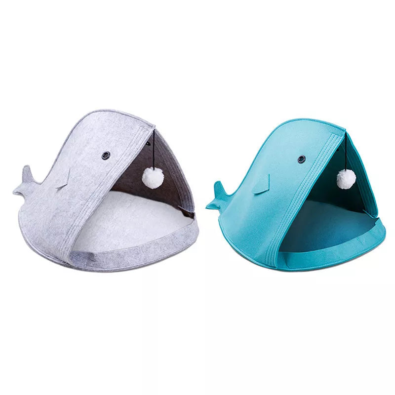 Foldable Felt Pet Nest in grey and blue, eco-friendly and washable pet bed