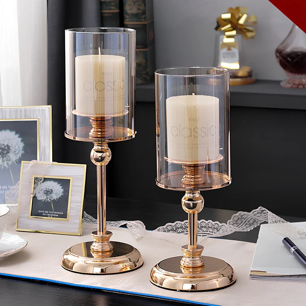 Champagne electroplated metal candlestick with 12cm diameter, French king colour, 8cm candle base