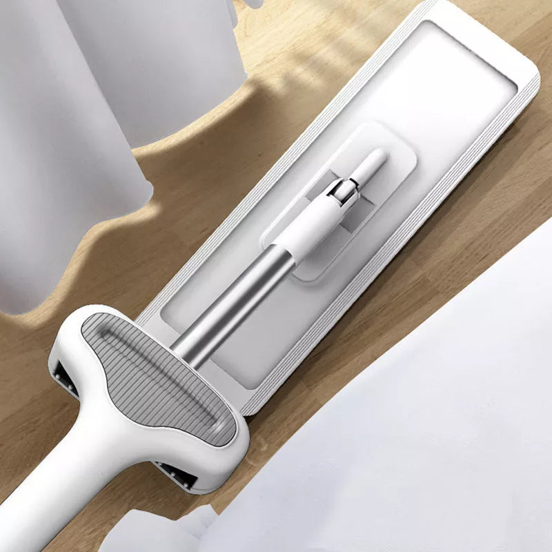 Microfiber replacement floor mop with magic squeeze and hands-free washing feature