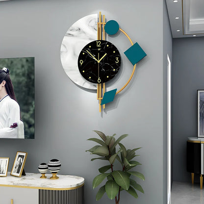 Rectangular metal quartz wall clock measuring 48cm wide by 56cm high with silent movement