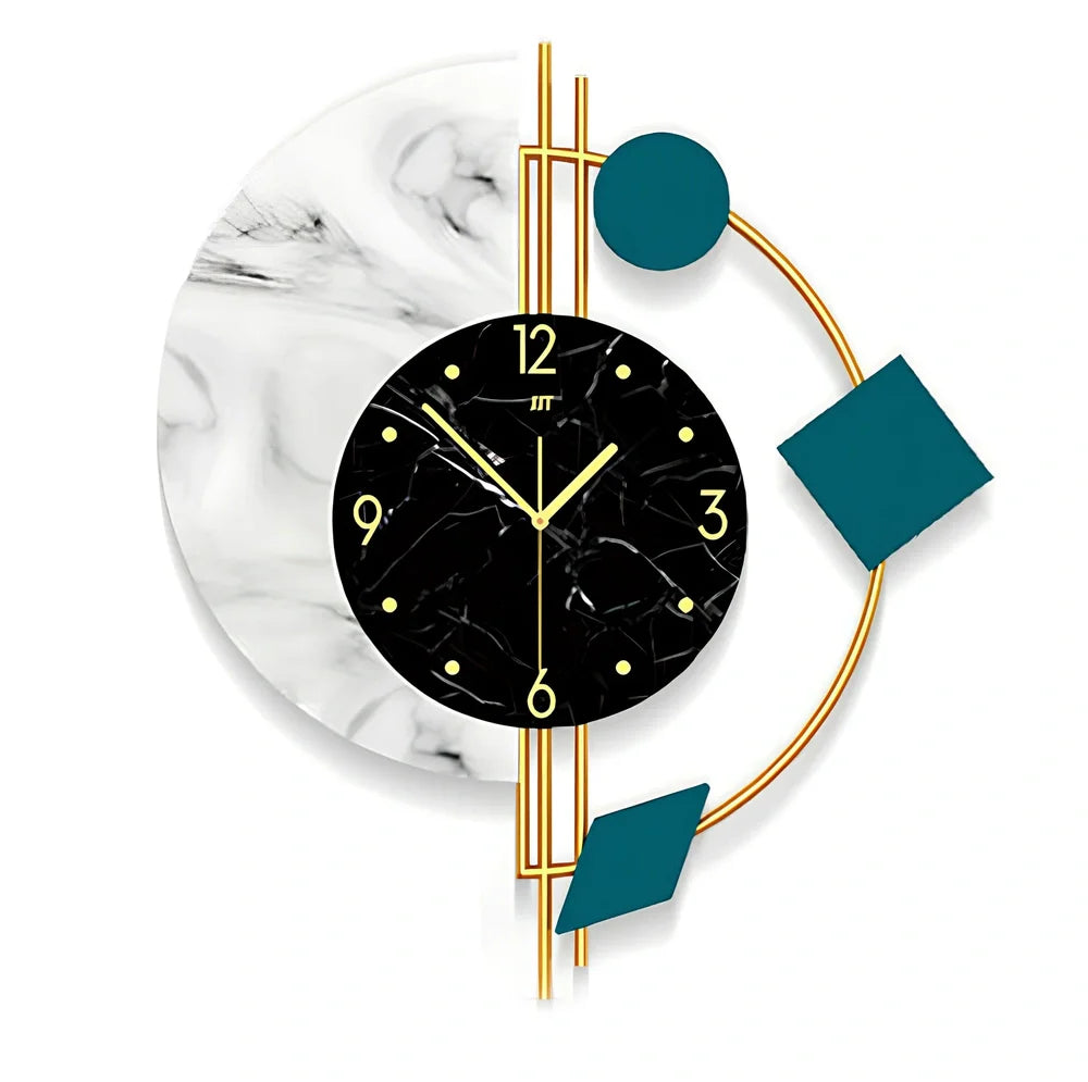 Rectangular metal quartz wall clock measuring 48cm wide by 56cm high with silent movement