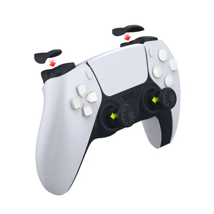 Black silicone thumb grip caps and trigger extenders for Sony PlayStation PS5 controller, 8-piece set