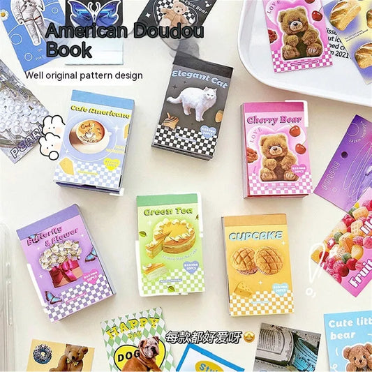 American retro journal sticker book with 50 sheets of 4x6cm cartoon designs on copper board paper