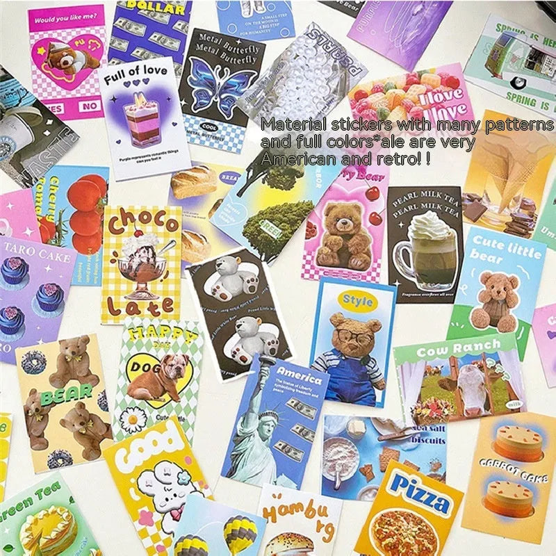 American retro journal sticker book with 50 sheets of 4x6cm cartoon designs on copper board paper