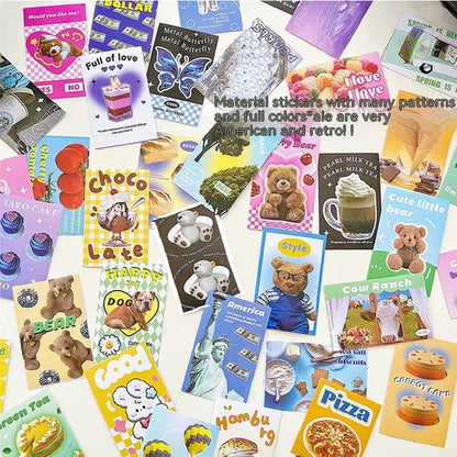 American retro journal sticker book with 50 sheets of 4x6cm cartoon designs on copper board paper