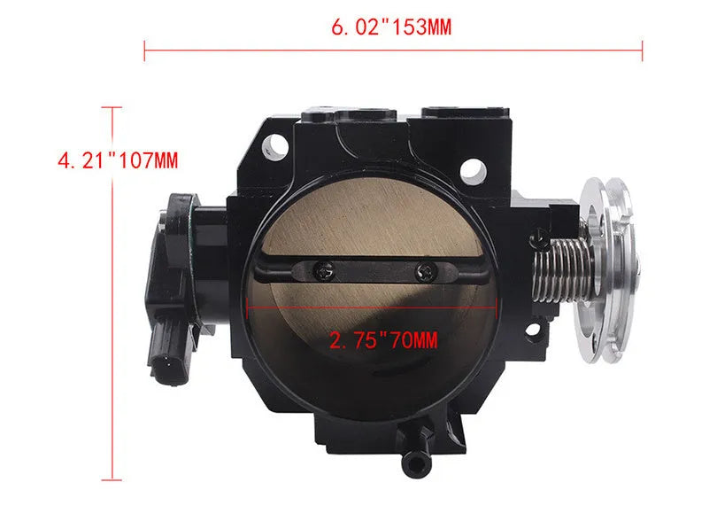 Honda K20A aluminium throttle body sensor showing 70mm diameter housing