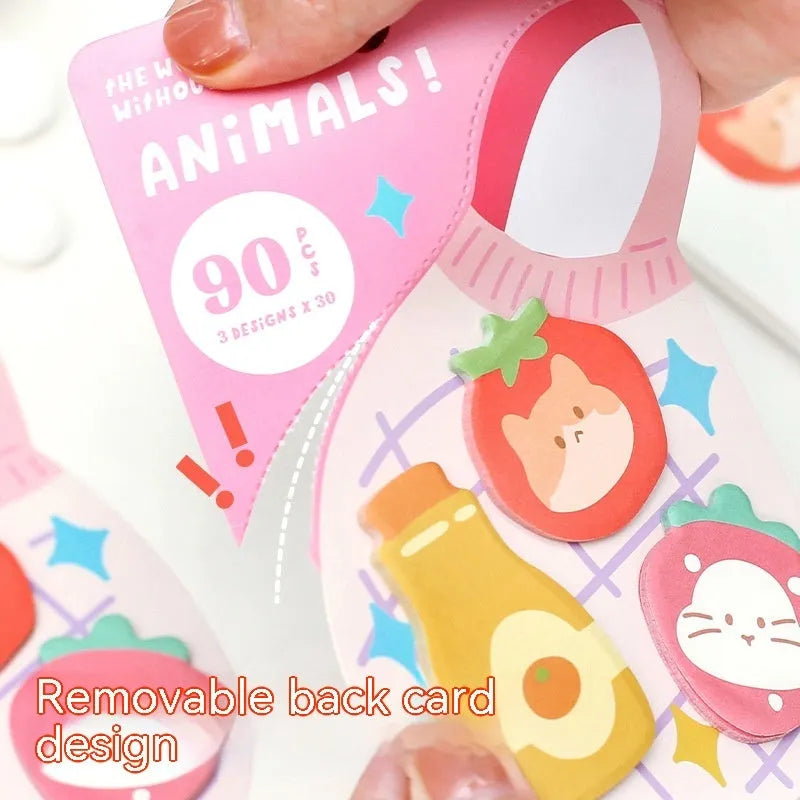 Small animal shaped sticky note set with 90 pages, showing six colourful cover options including bunnies, kittens, and otters