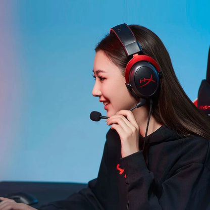 Wired gaming headset with detachable microphone in Hurricane 2 black red colour variant