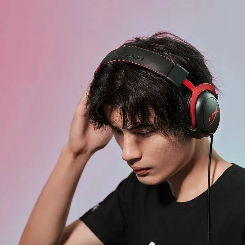 Wired gaming headset with detachable microphone in Hurricane 2 black red colour variant