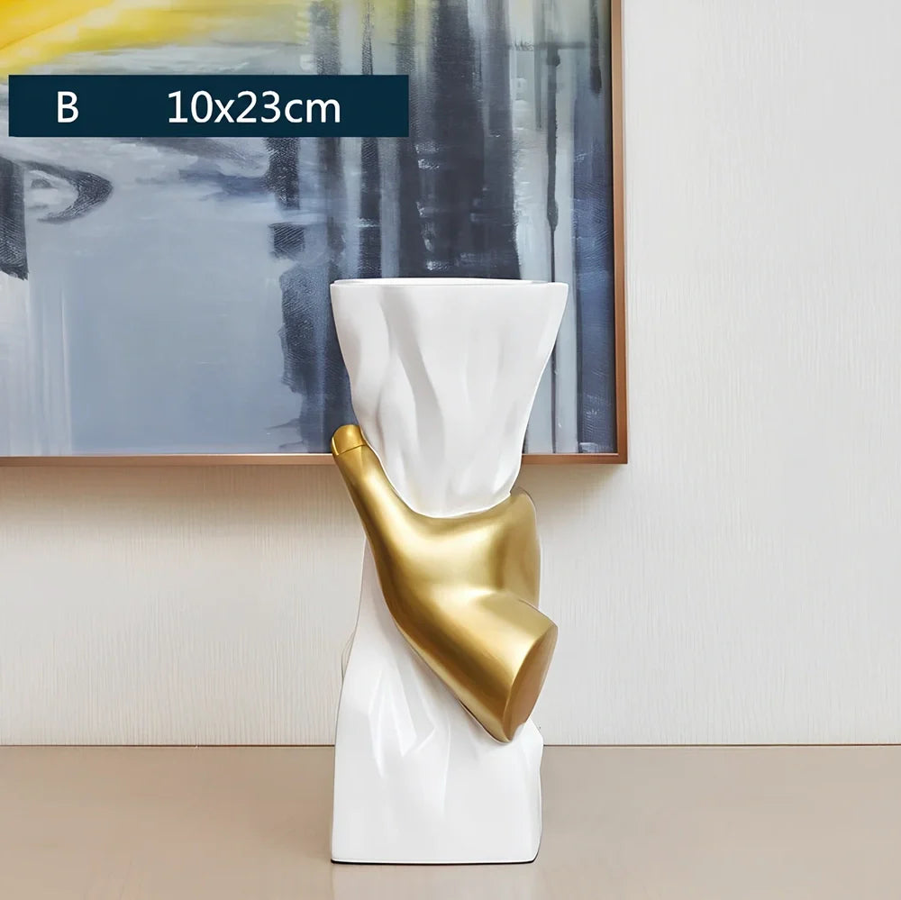 European style resin decorative vase in beige with floral pattern, measuring 25cm tall