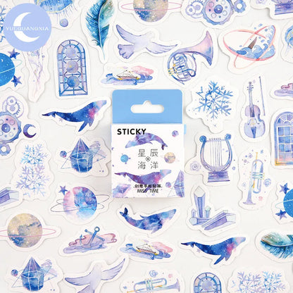Set of 46 small decorative stickers with cartoon patterns for journal and scrapbook crafts