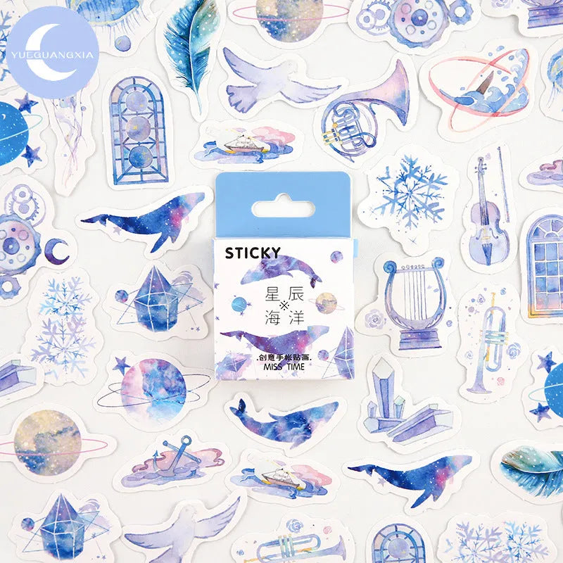 Children's journal decorative stickers set of 46 pieces with small cartoon patterns for creative scrapbooking, card making and diary decoration in coated paper material measuring 30x37mm