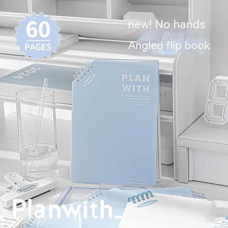 Oblique Angle notebook with 60 sheets, A5 or B5 size, white or plaid blue cover options for student use