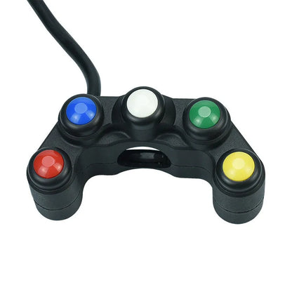 Five-position plastic rotary switch with coloured buttons for vehicle accessory control