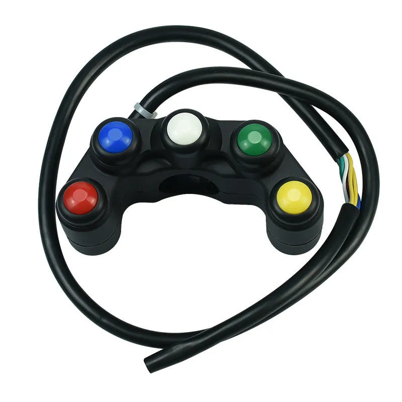 Five-position plastic rotary switch with coloured buttons for vehicle accessory control