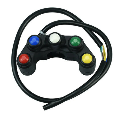 Five-position plastic rotary switch with coloured buttons for vehicle accessory control