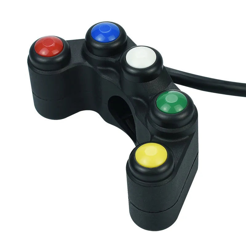Five-position plastic rotary switch with coloured buttons for vehicle accessory control