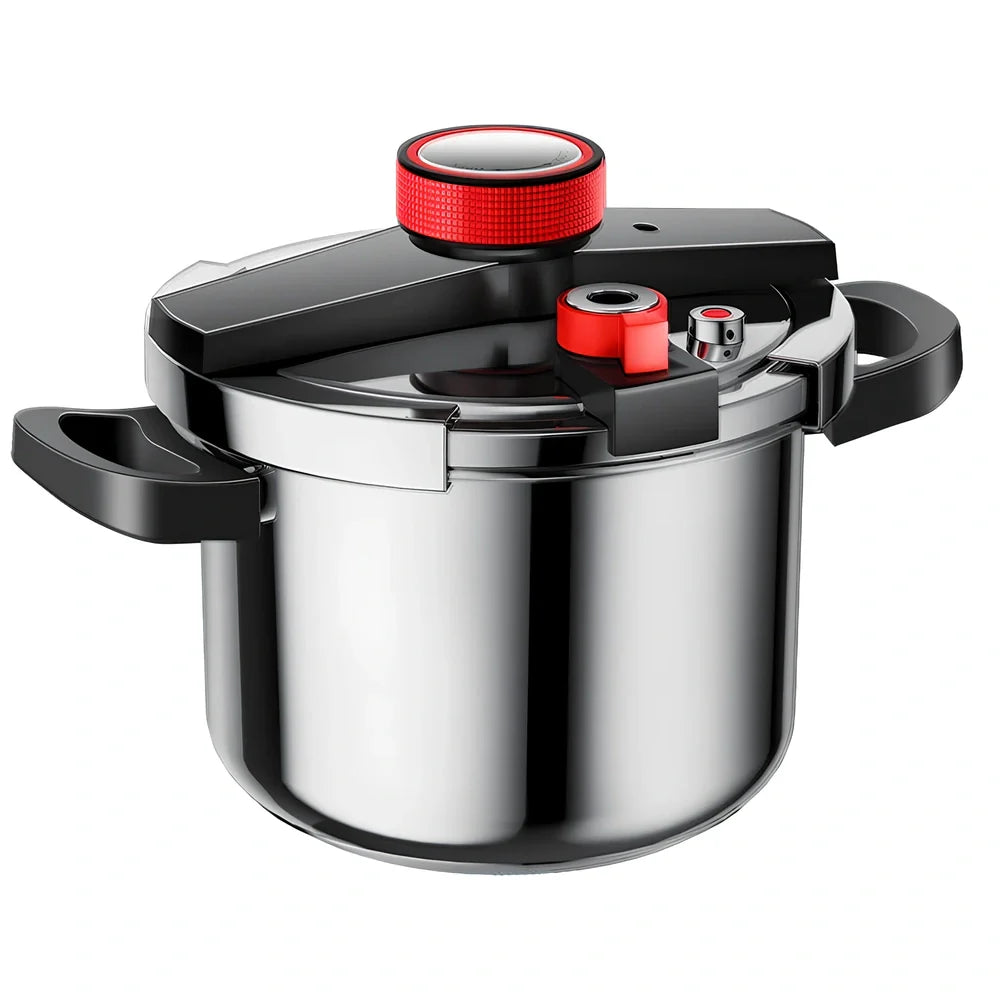Stainless steel 6L pressure cooker with three-speed lid and 22cm diameter base