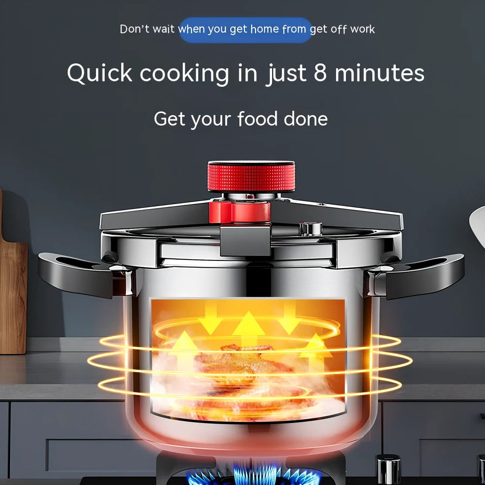 Stainless steel 6L pressure cooker with three-speed lid and 22cm diameter base