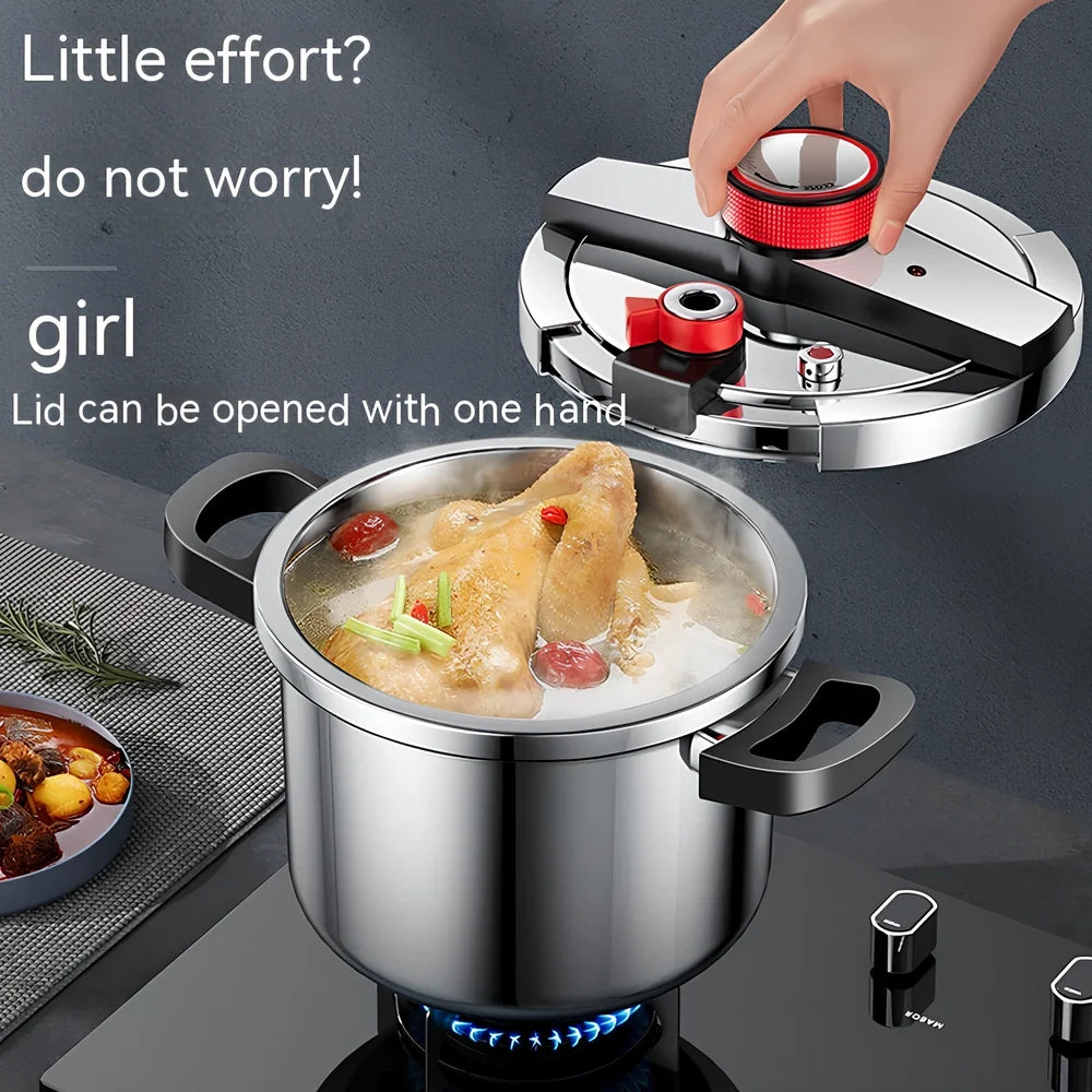 Stainless steel 6L pressure cooker with three-speed lid and 22cm diameter base