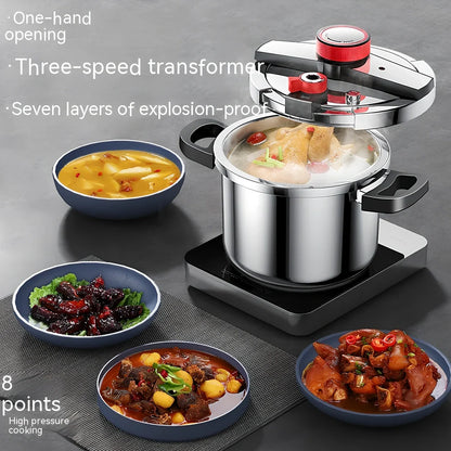 Stainless steel 6L pressure cooker with three-speed lid and 22cm diameter base