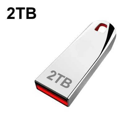 Metal USB flash drive showing creative design with USB 2.0 connector, capacity options from 8GB to 2TB