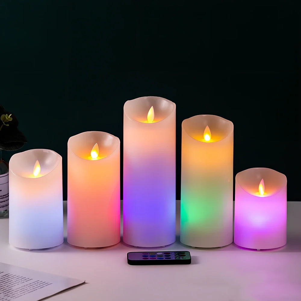 LED electronic candle lamp with remote control in cylindrical paraffin casing