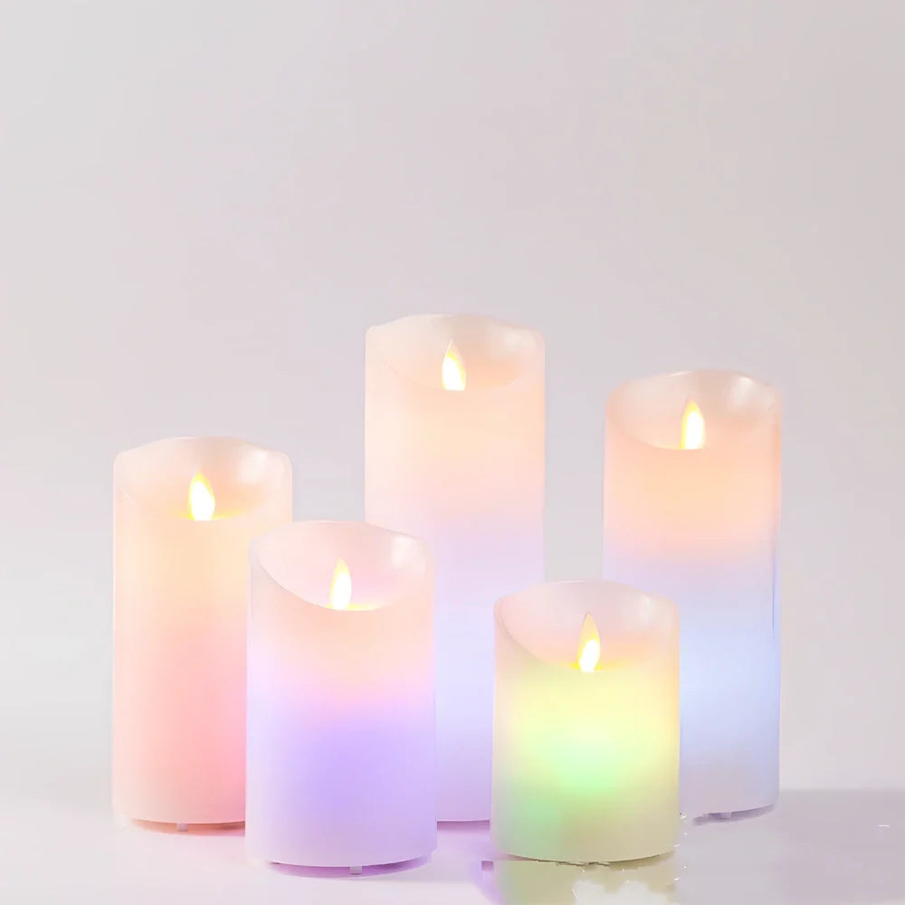 LED electronic candle lamp with remote control in cylindrical paraffin casing