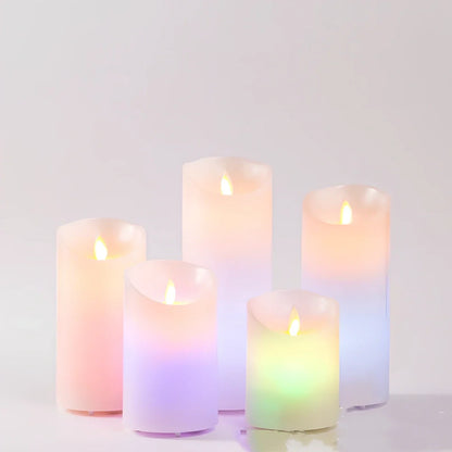 LED electronic candle lamp with remote control in cylindrical paraffin casing
