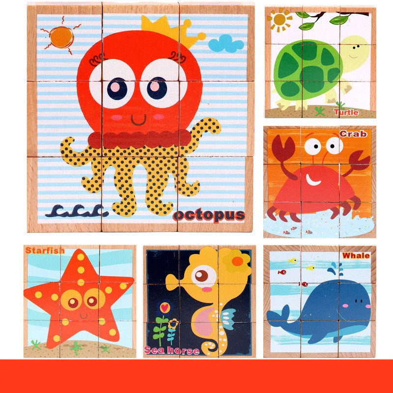 Premium 3D wooden puzzle cubes with vibrant patterns for educational and cognitive development in children