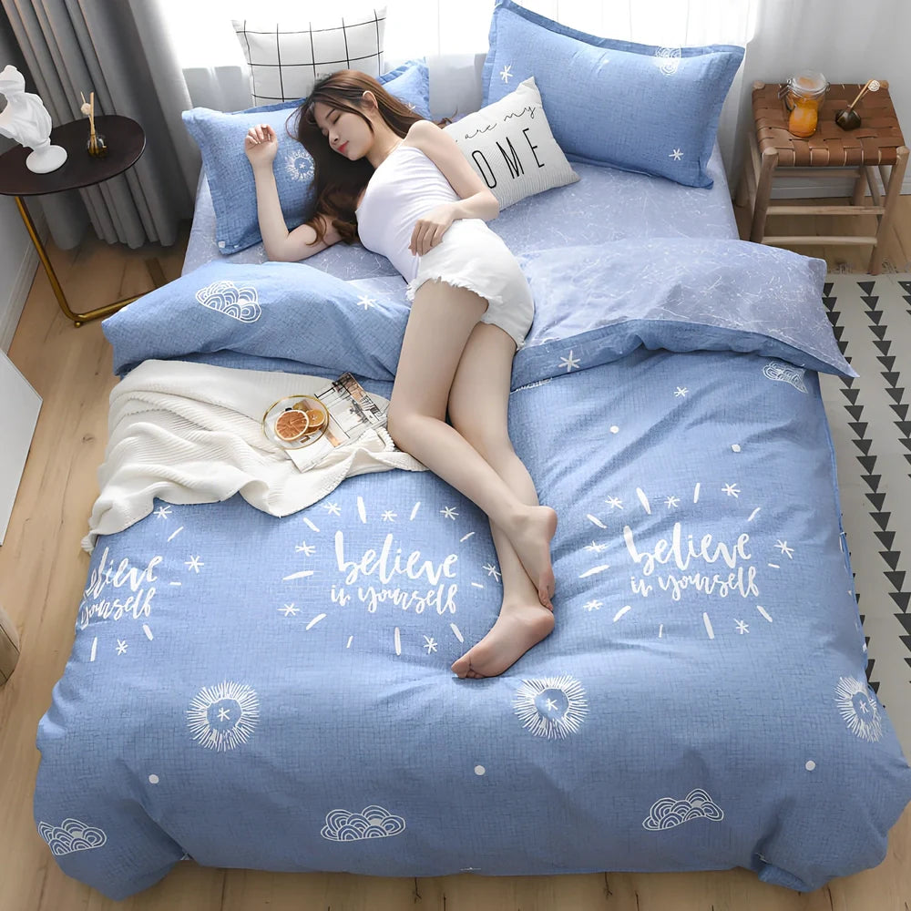 Cashmere cotton bedding set with reactive printed floral pattern in twill weave construction