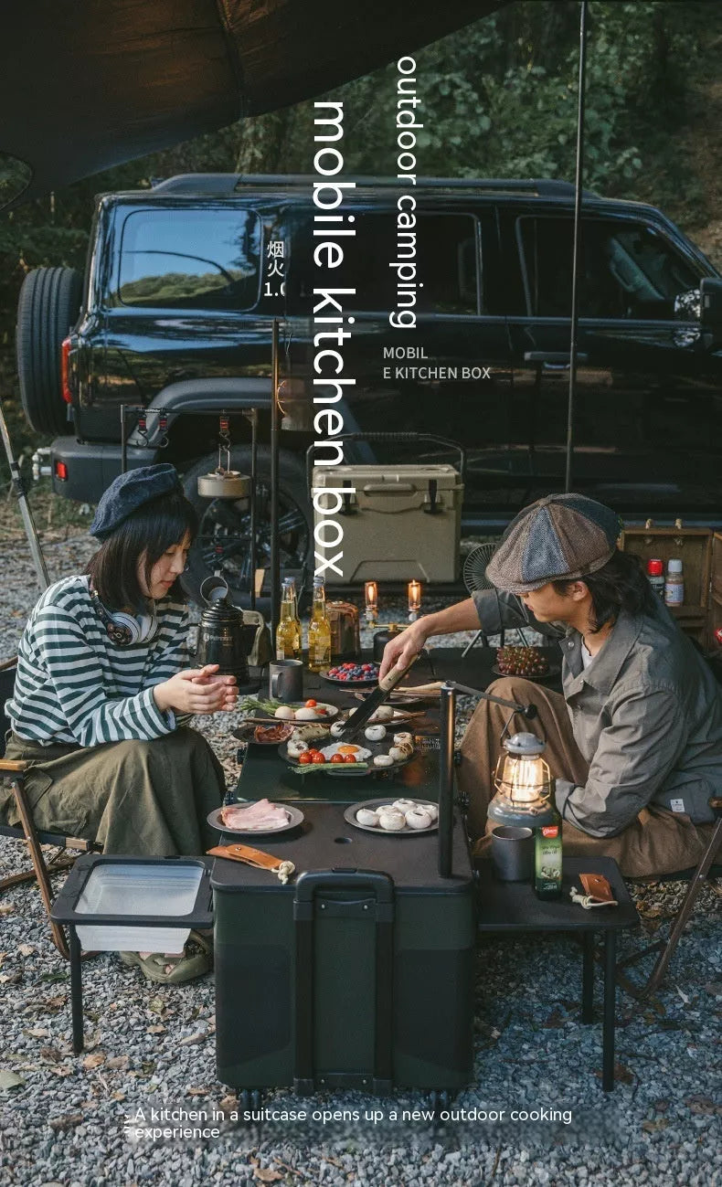 Avocado Green Mobile Kitchen Box for outdoor cooking and camping