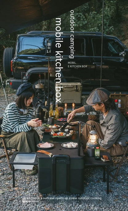 Avocado Green Mobile Kitchen Box for outdoor cooking and camping