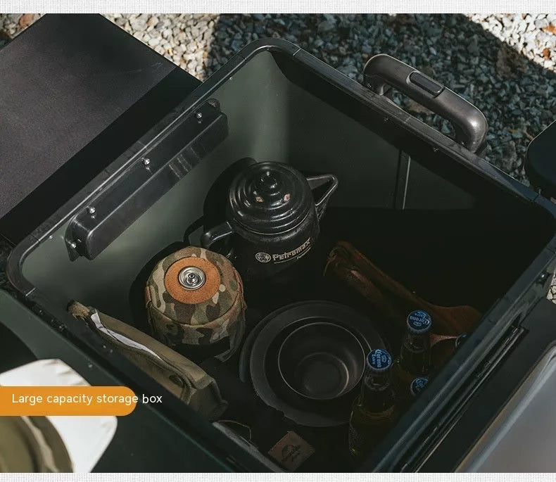 Avocado Green Mobile Kitchen Box for outdoor cooking and camping