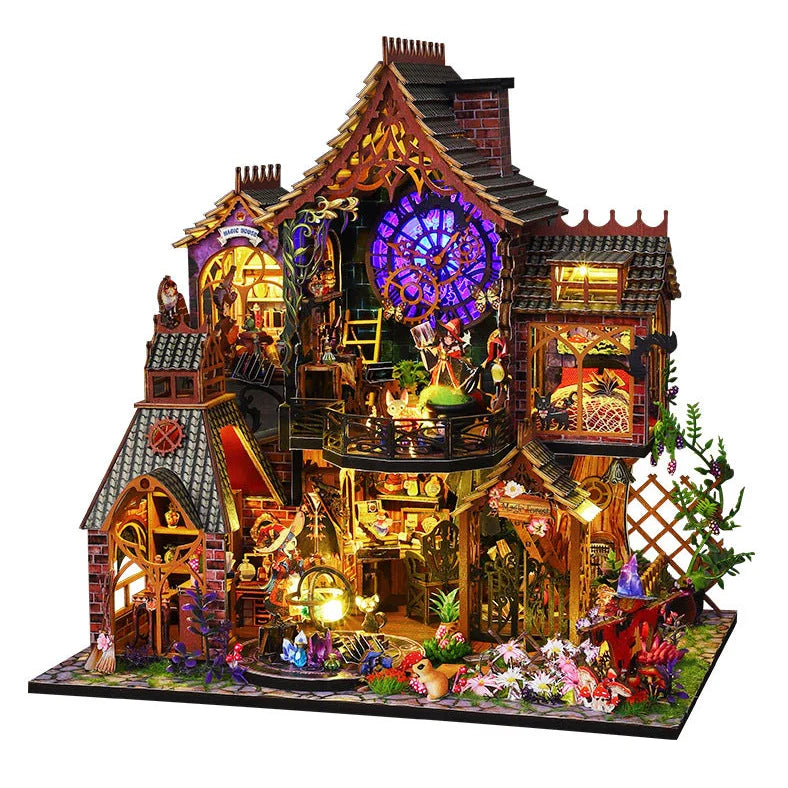 Hand-assembled 3D wooden puzzle model with LED lighting measuring 26.5×19.5×27cm