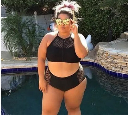 Large split bikini in black, sizes S to 7XL, made from 100% polyester fiber