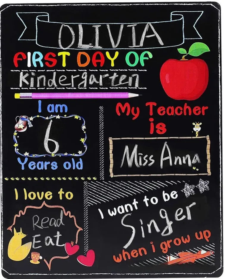 Wooden First Day Of School blackboard ornament with modern simplicity design on a density plate.