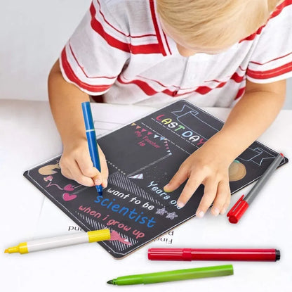 Wooden First Day Of School blackboard ornament with modern simplicity design on a density plate.