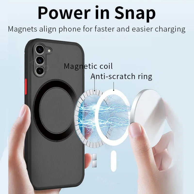 Samsung Phone Case Magnetic Suction Frosted Hard Back TPU Soft Edge Shockproof Drop-Resistant All-Inclusive Anti-Fingerprint Heat Dissipation Compatible with Galaxy A Series Note Series S Series