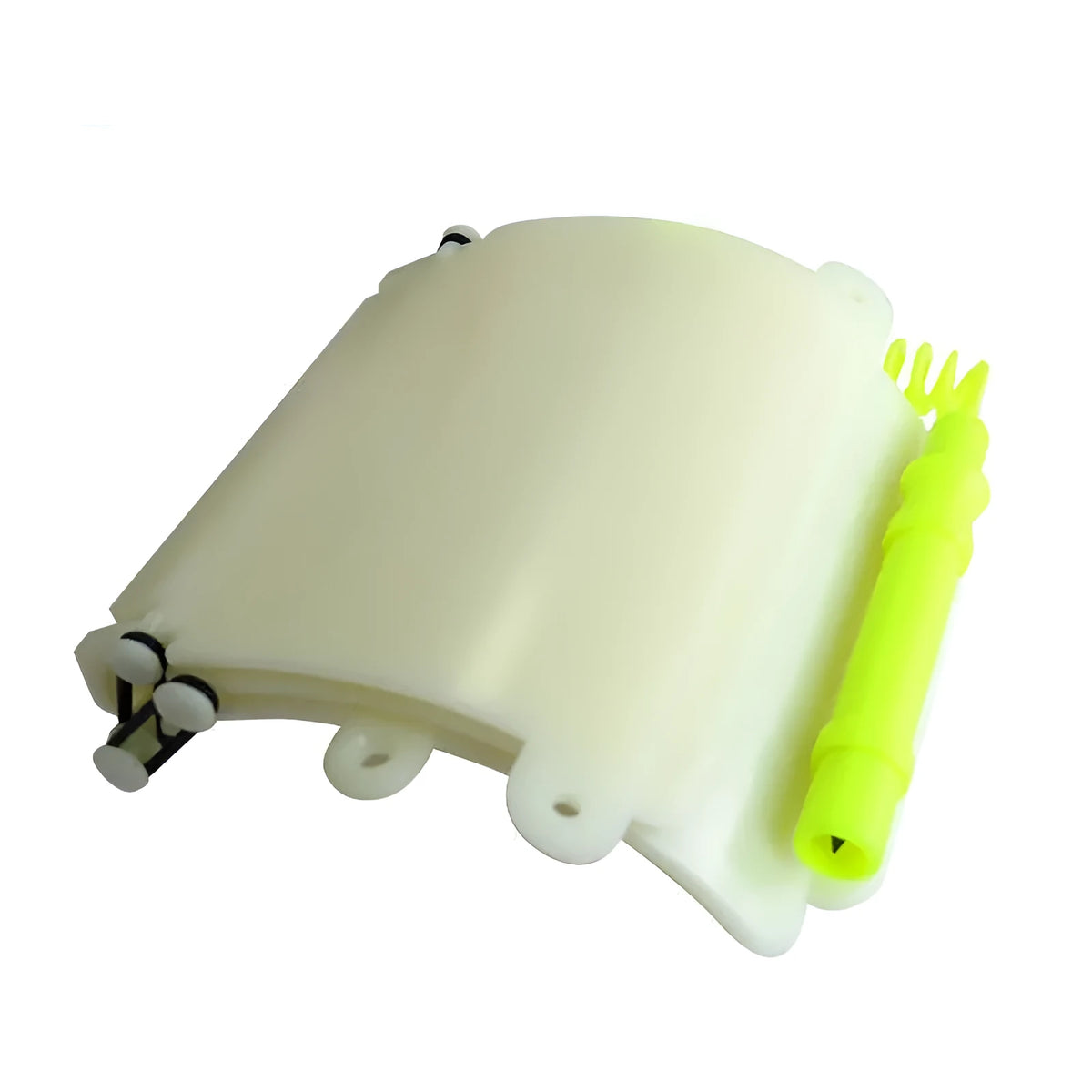 White luminous dive slate wristboard for underwater writing, shown with pencil and spare O-ring.