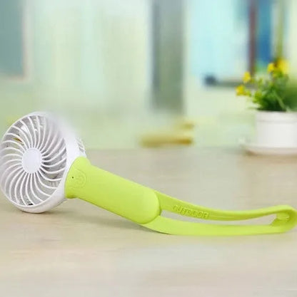 Blue portable USB rechargeable hand fan with 200mm blades and LED light function