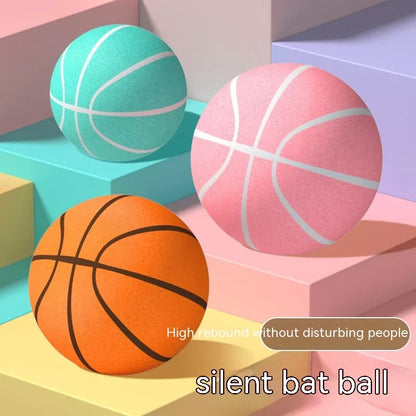 Indoor toddler silent basketball toy with elastic band in orange, cyan, blue, and pink