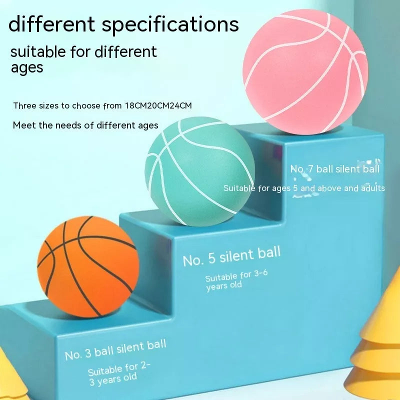 Indoor toddler silent basketball toy with elastic band in orange, cyan, blue, and pink